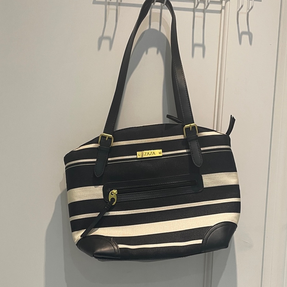 Zaza Black and White Striped Shoulder Bag with Insulated Pouch👵MT